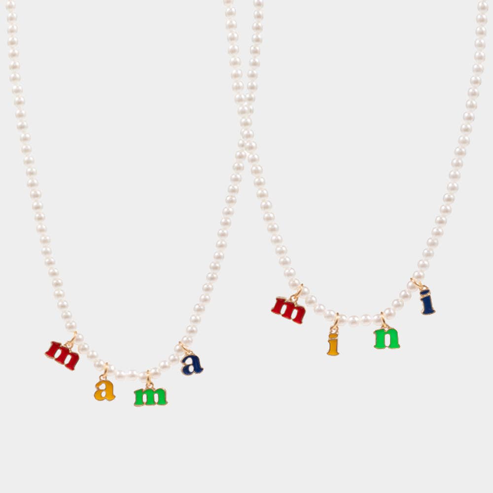 2PCS -mini mama Pendant Moms and Kids Set Pearl Necklaces