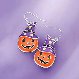 Enamel Witch Hat Pumpkin Dangle Earrings