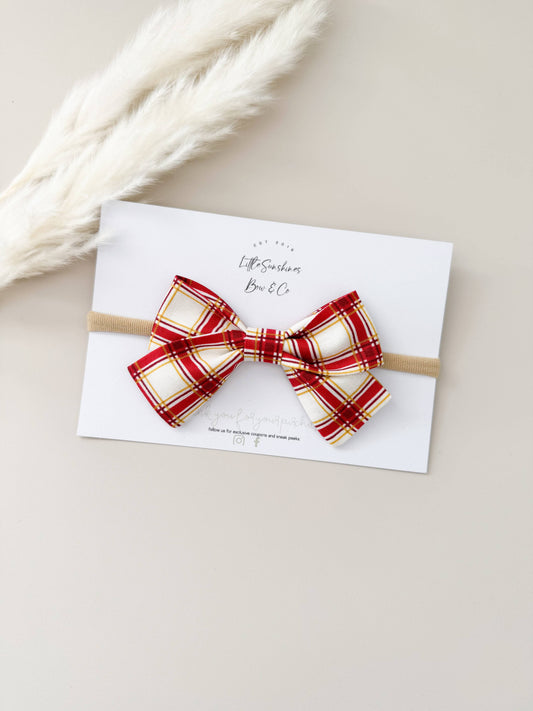 Red & Gold Plaid Christmas Pinwheel Hair Bow