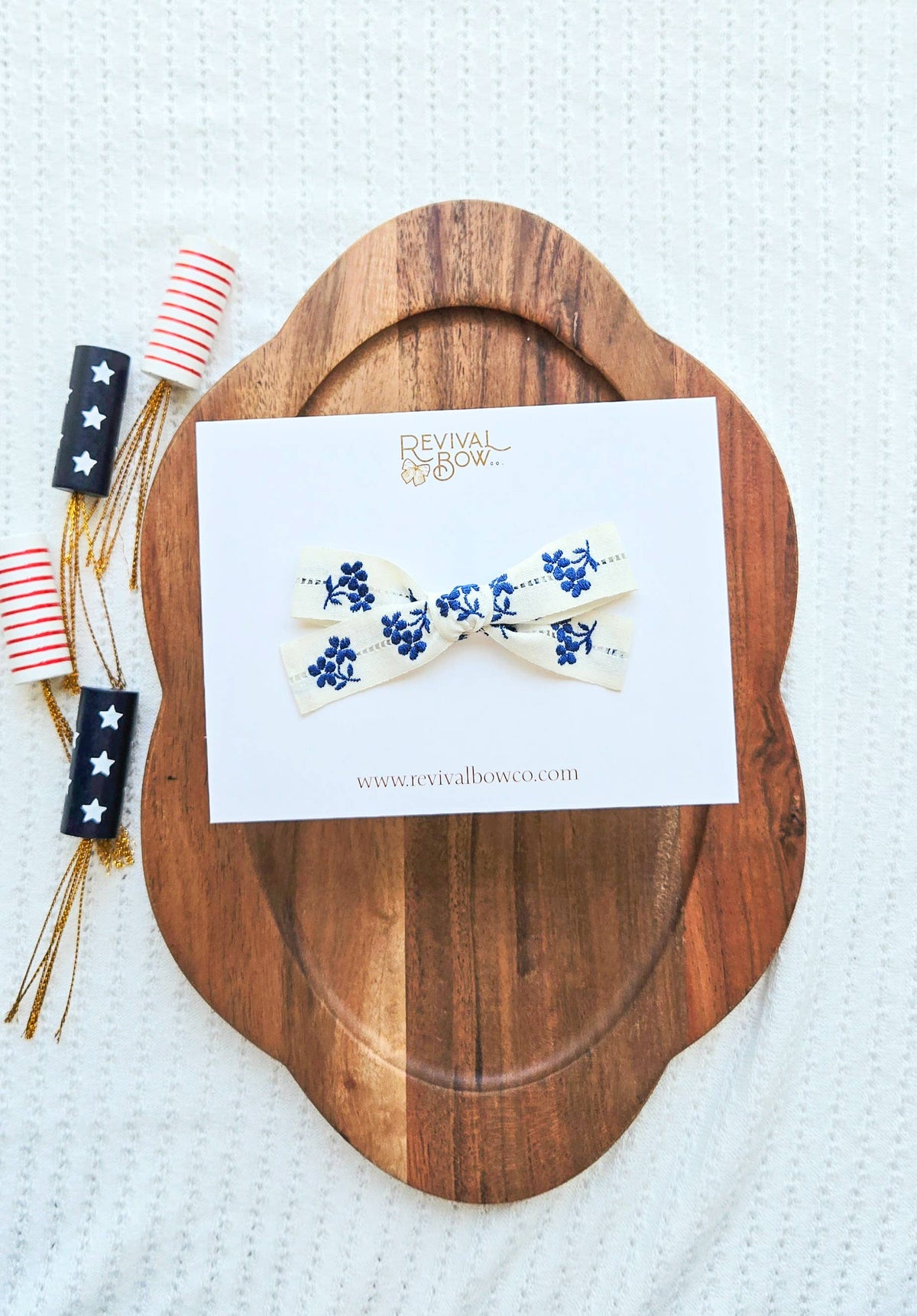 Vintage Trim Bow on Clip • Blue Floral