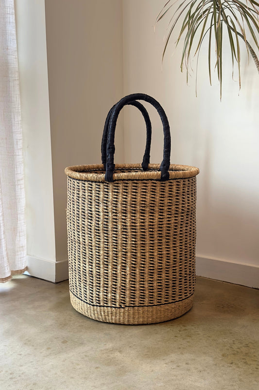 Natural w/ Black Vertical Stripe Laundry Hamper