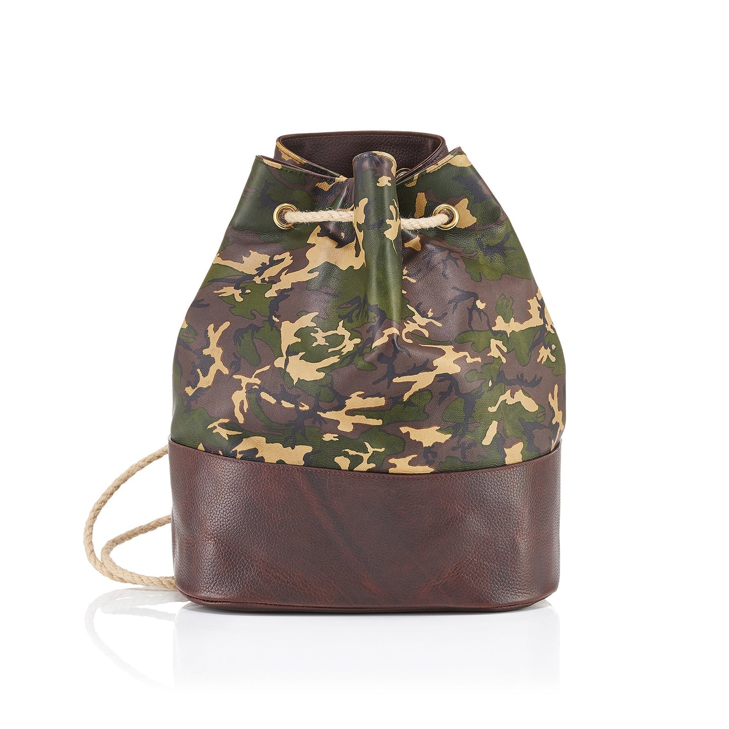 Wanderlust Leather Cinch Duffle Bag - Tan Camo