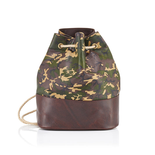 Wanderlust Leather Cinch Duffle Bag - Tan Camo