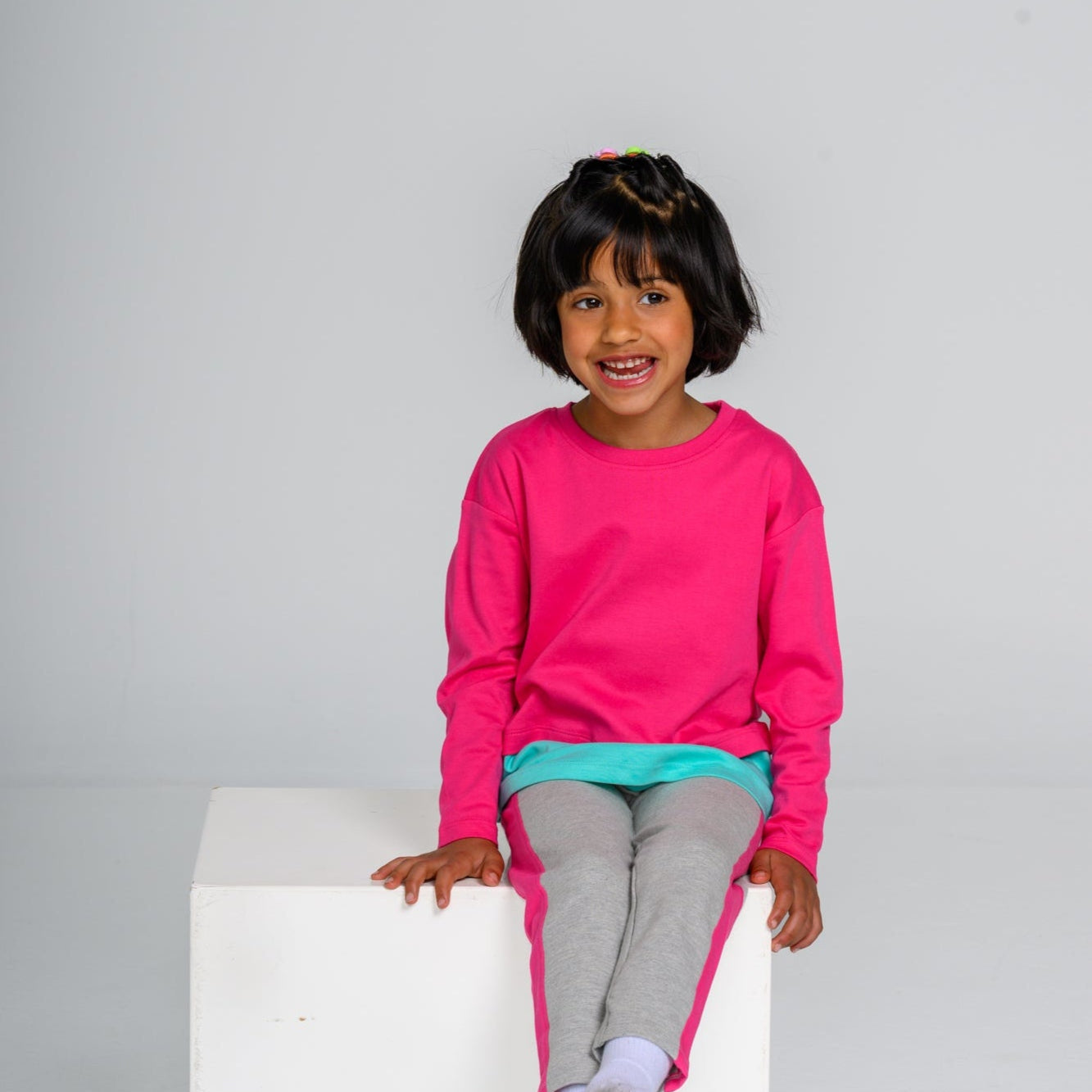 Long Sleeve Pink & Teal Layered T-shirt