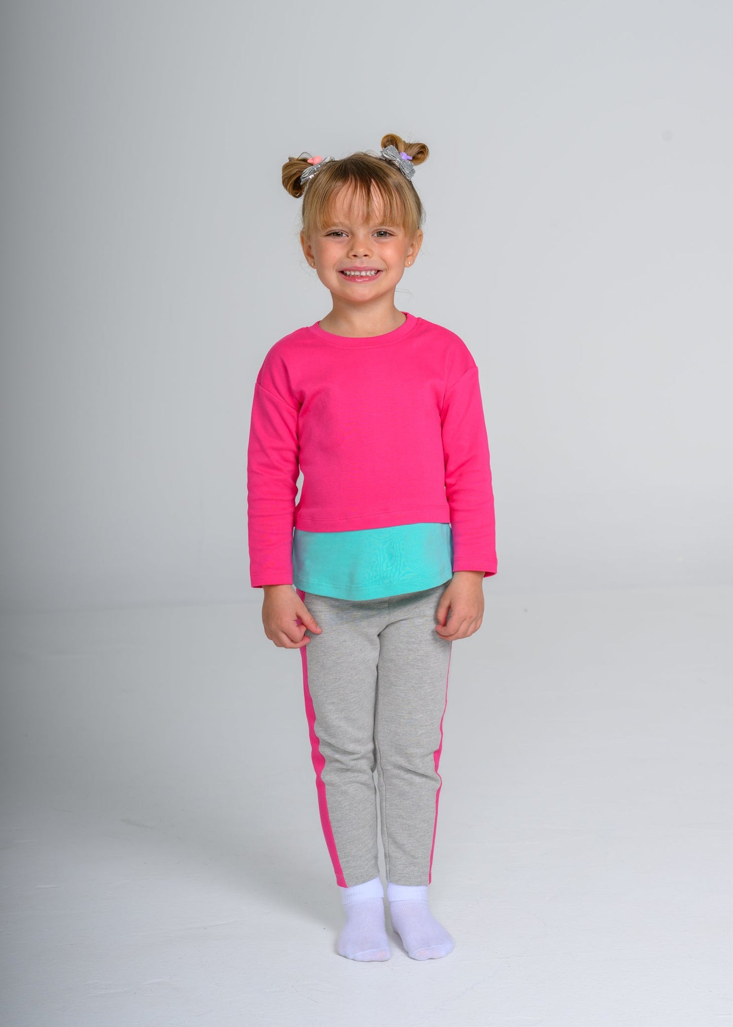Long Sleeve Pink & Teal Layered T-shirt