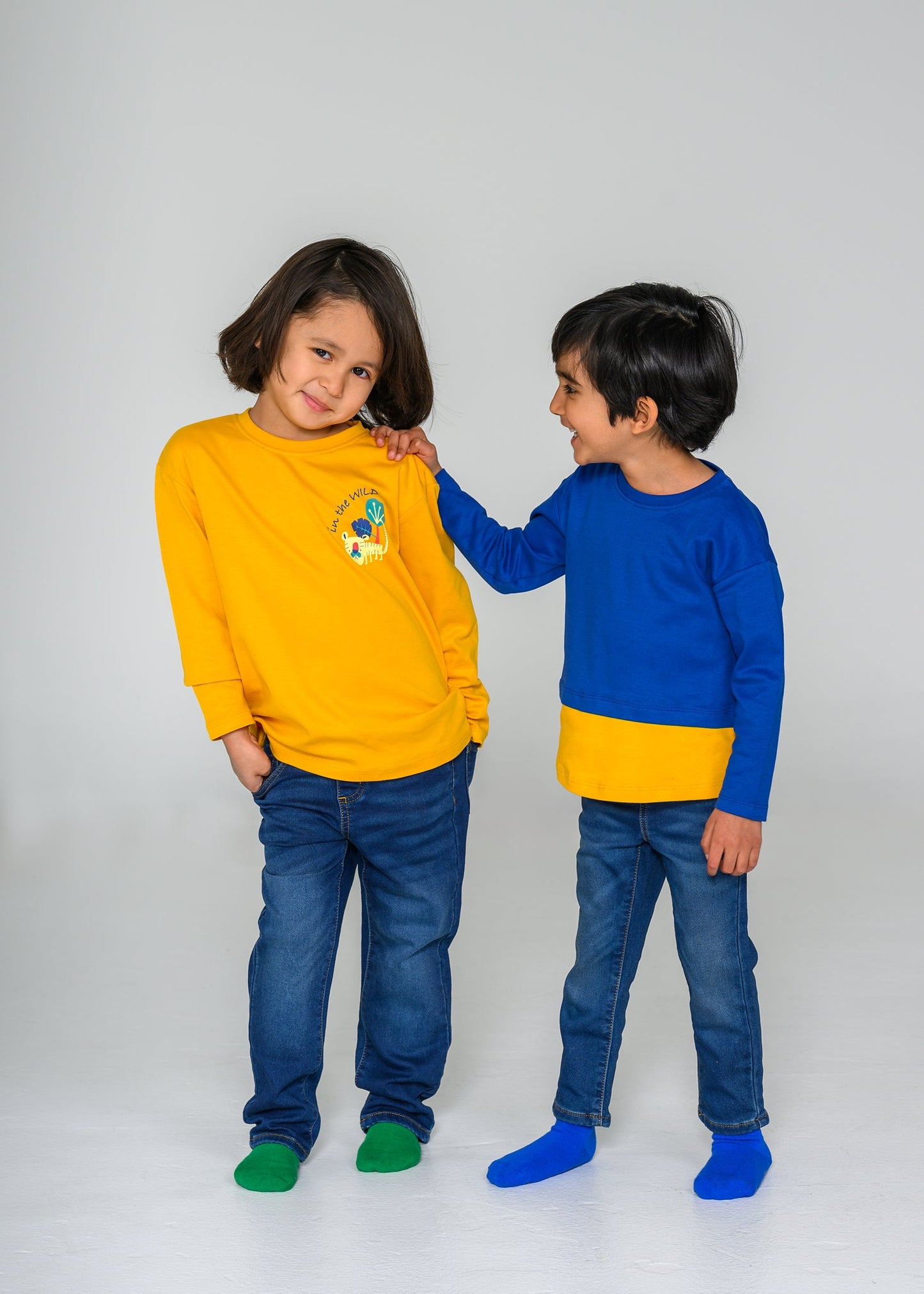 Long Sleeve Blue & Yellow Layered T-shirt