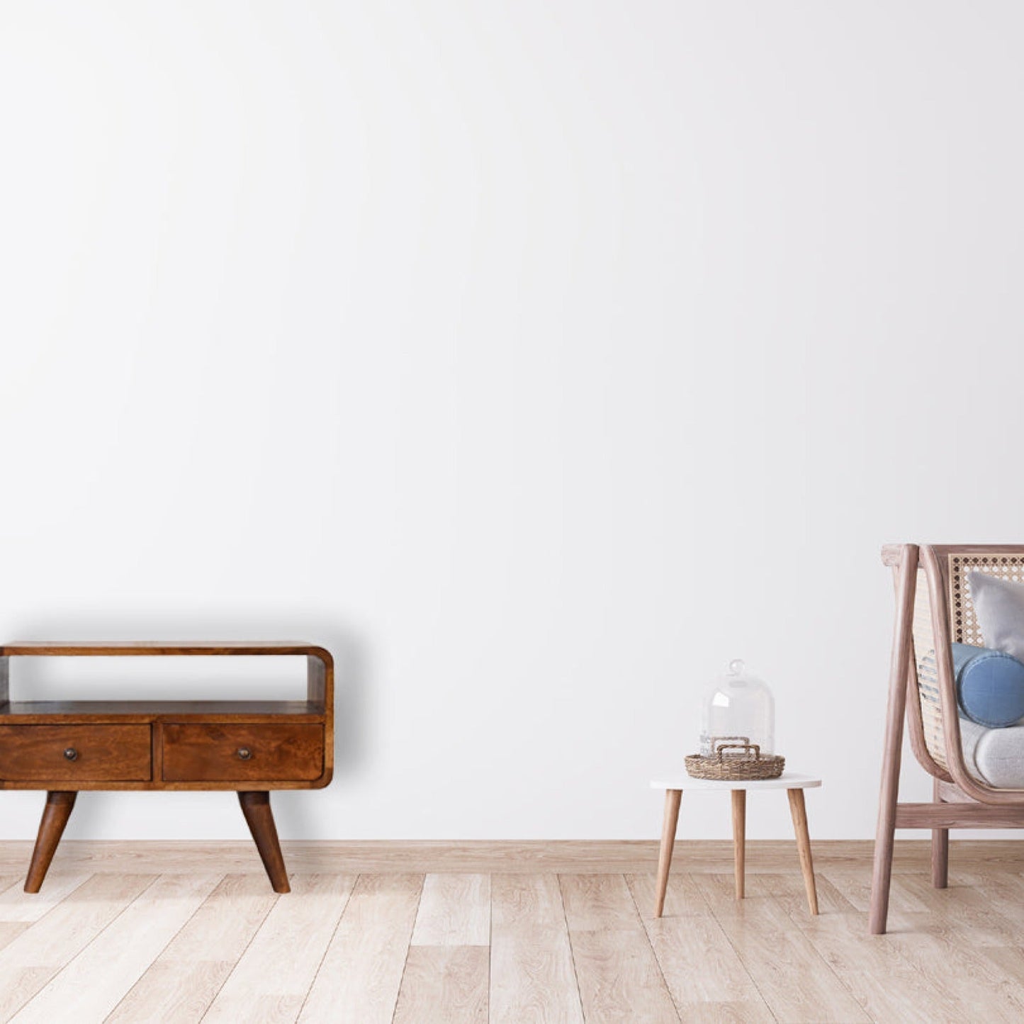 Solid Wood Mini Chestnut Curved Media Unit
