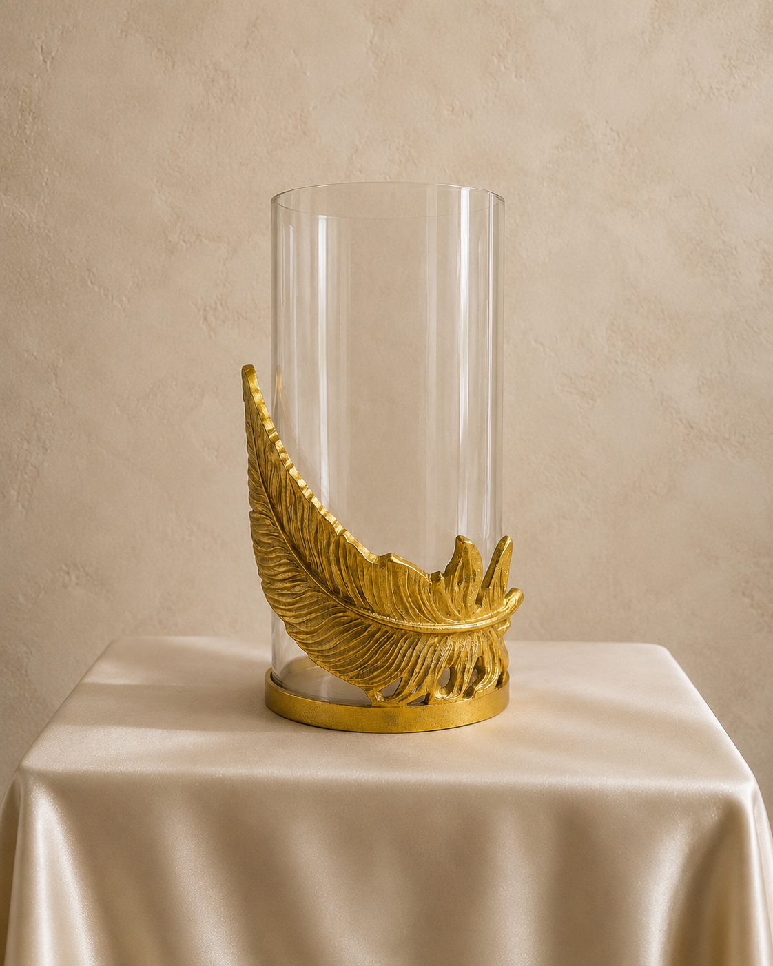 Raíz Studio Fleather Glow Candle Holder – Hand-Cast Gold Metal & Glass Votive Holder