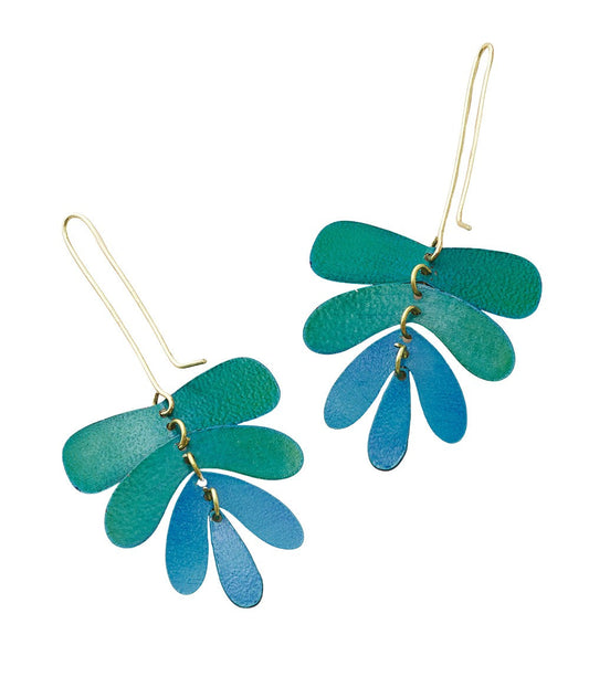 Chameli Dangling Leaf Earrings - Teal