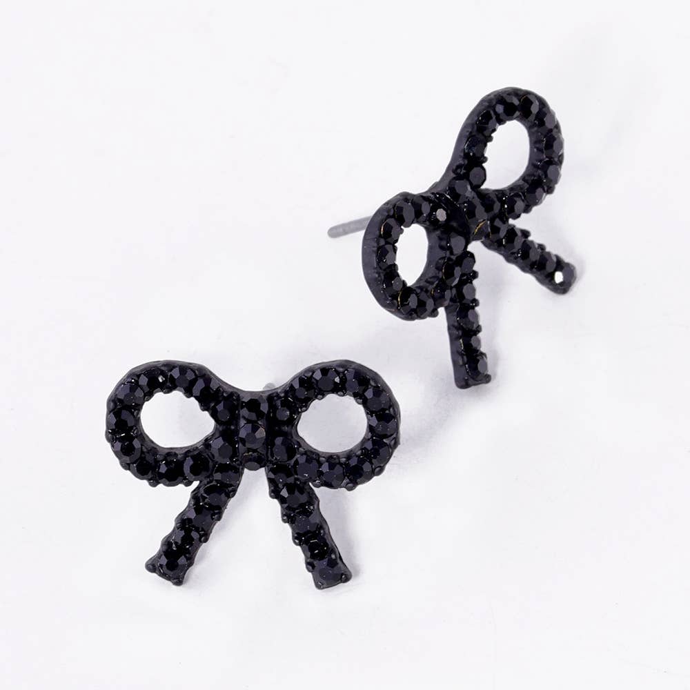 Crystal Stone Studded Ribbon Stud Earrings