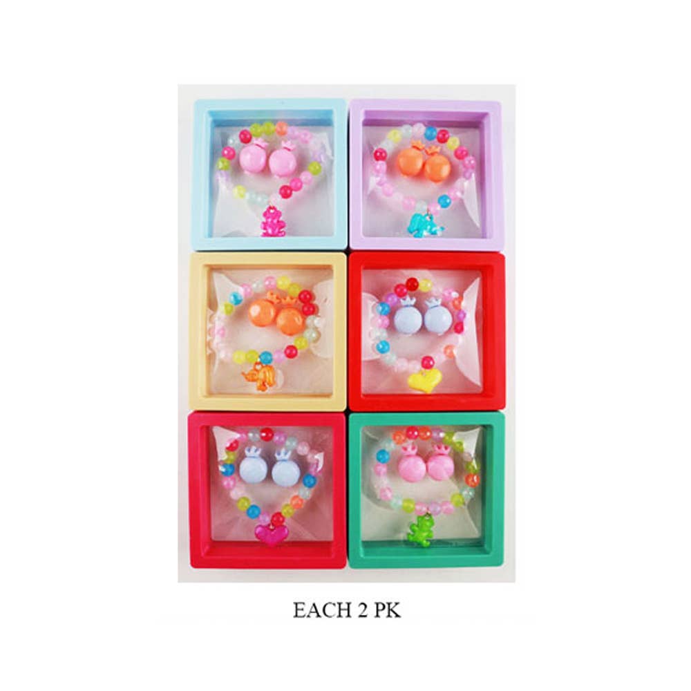 Kids Heart Charm Stretch Bracelet Hair Clip Set