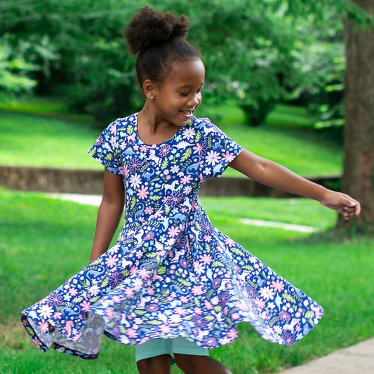 "Only In My Dreams" Dinosaurs & Unicorns Super Twirler Dress with Pockets