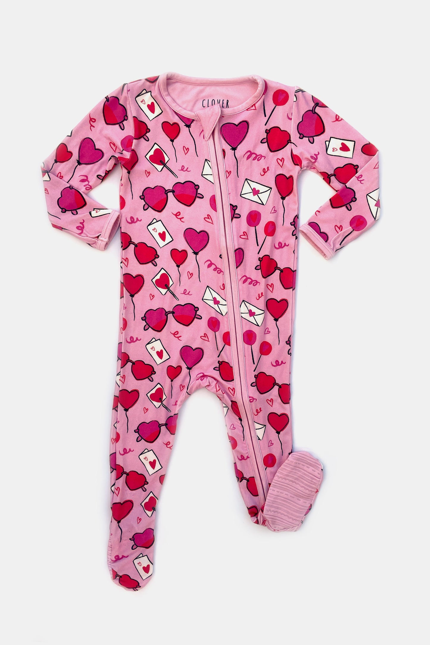 Soft & Stretchy Zipper Footie - Heart Party