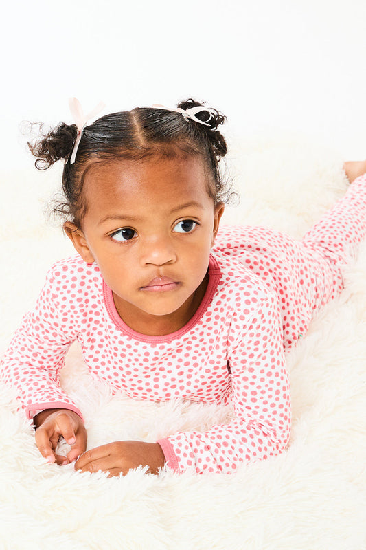 Long Sleeve Pajama Set - Coral Dots