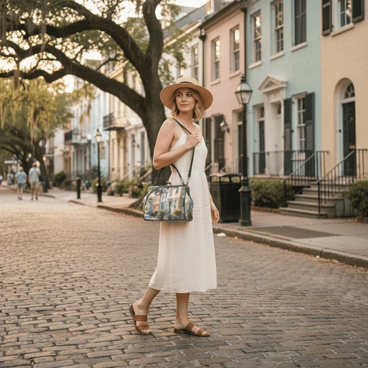 Charleston South Carolina Rainbow Row Preppy Vintage Kisslock Handbag/Shoulder Bag