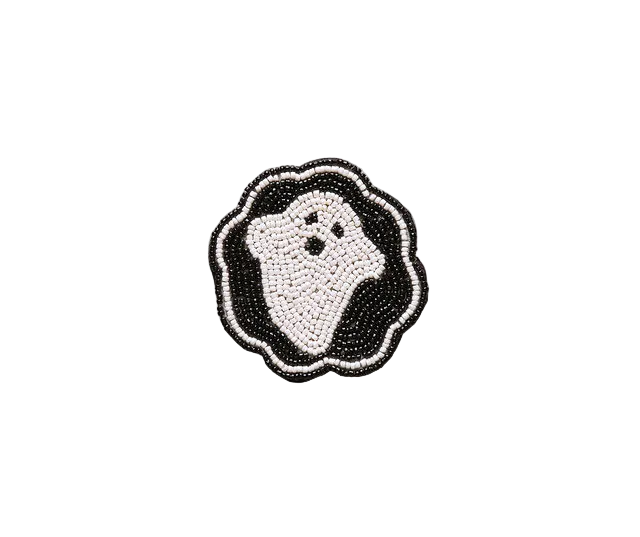 Handmade Beaded Ghost Coaster Halloween Cup Mat Spooky Drink Decor Black White Bead Cute Ghost Barware Accent