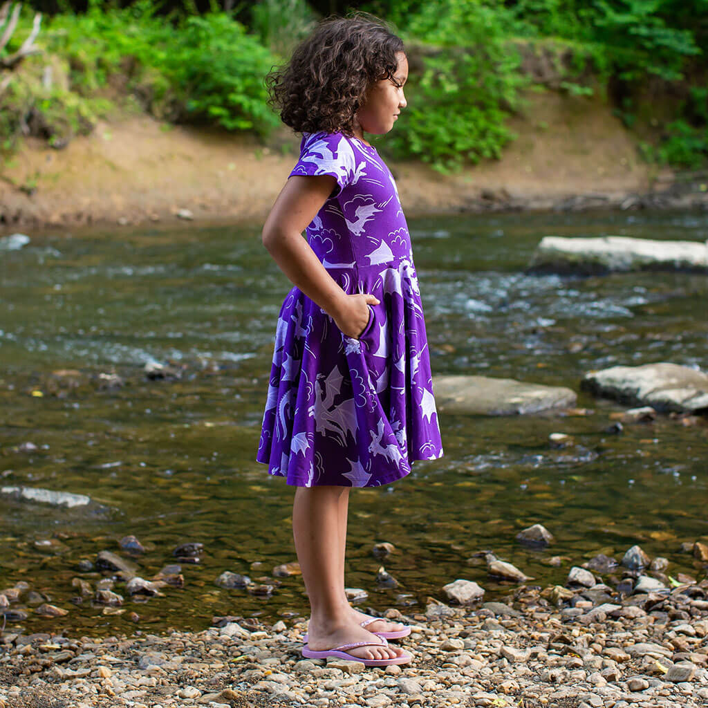 "Purple Reign" Dragons Short Sleeve Super Twirler Play Dress with Pockets