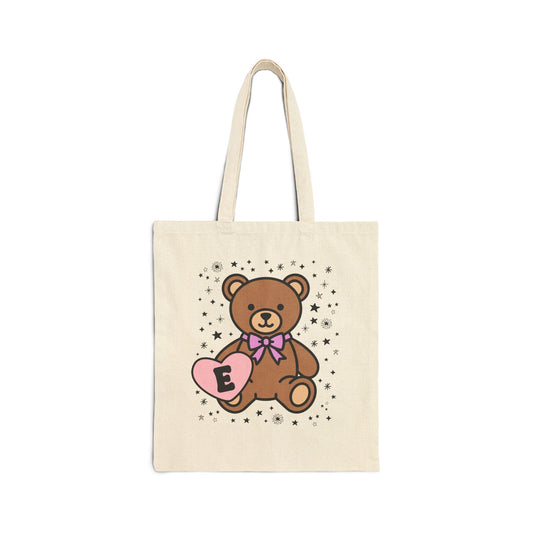 E: Bear Holding a Heart Tote Bag with Initial