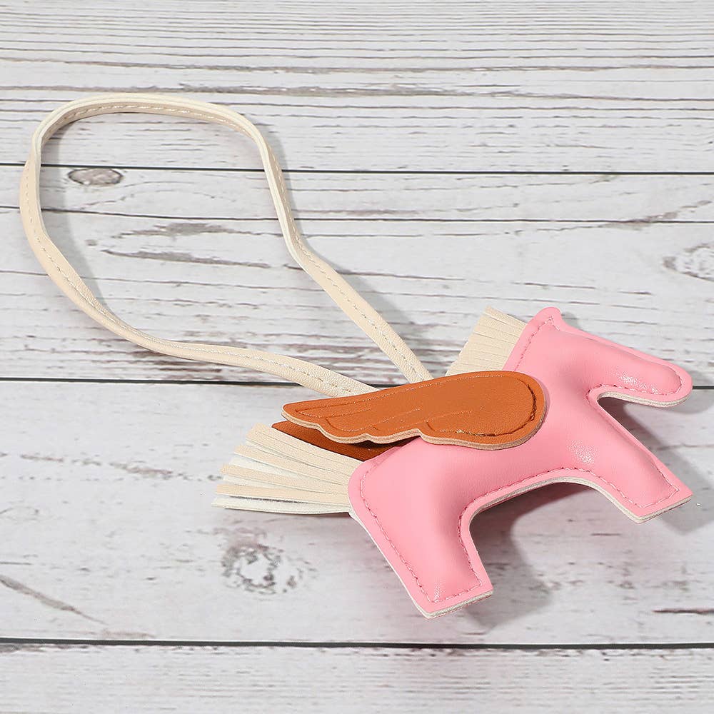 Faux Leather Winged Horse Bag Charm
