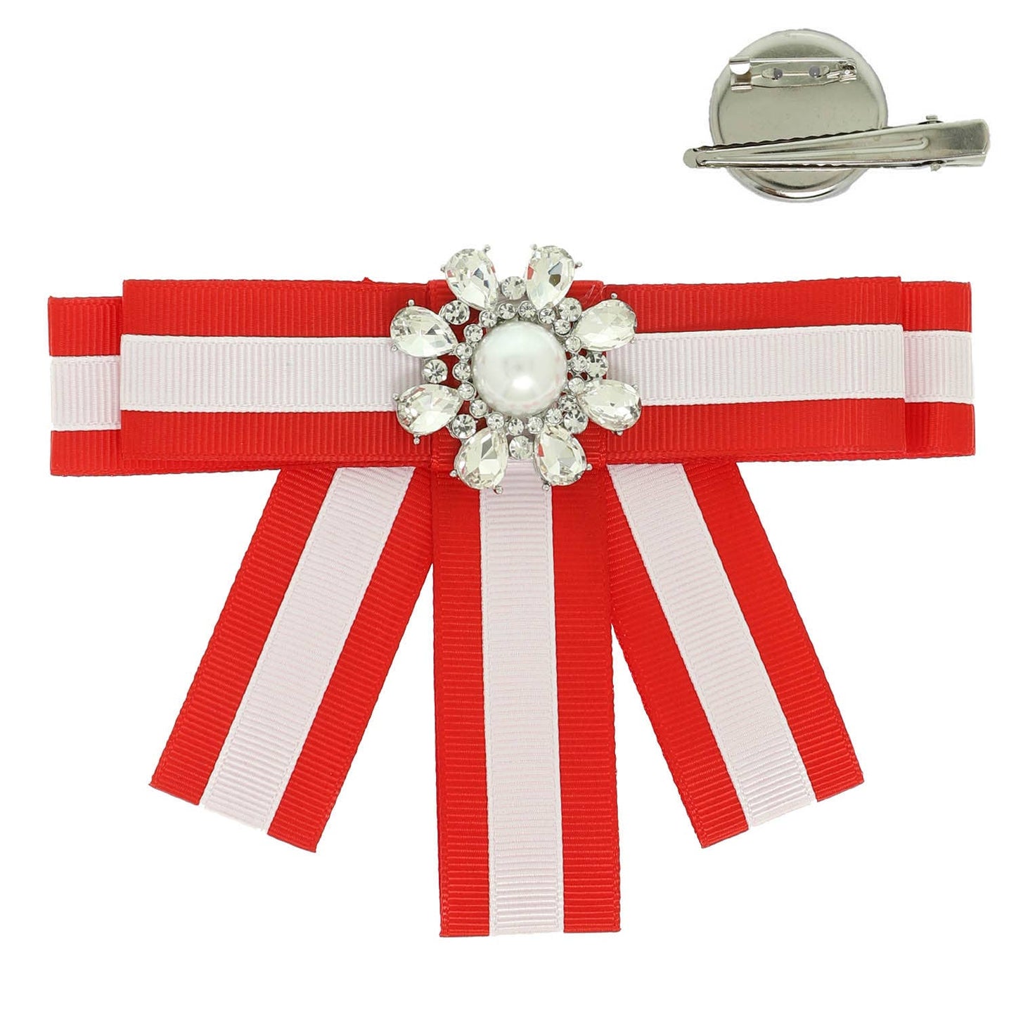 2-in-1 Club Striped Ribbon Hair Clip / Brooch Pin with Pearl