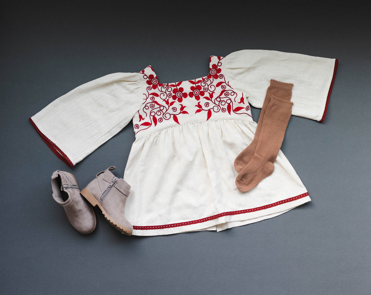 Linen Blend Natural Hand Embroidery Dress