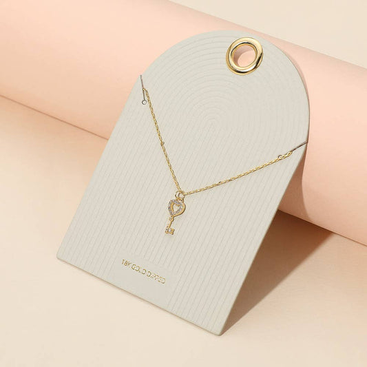 18K Gold Dipped Stone Paved Heart Key Pendant Necklace