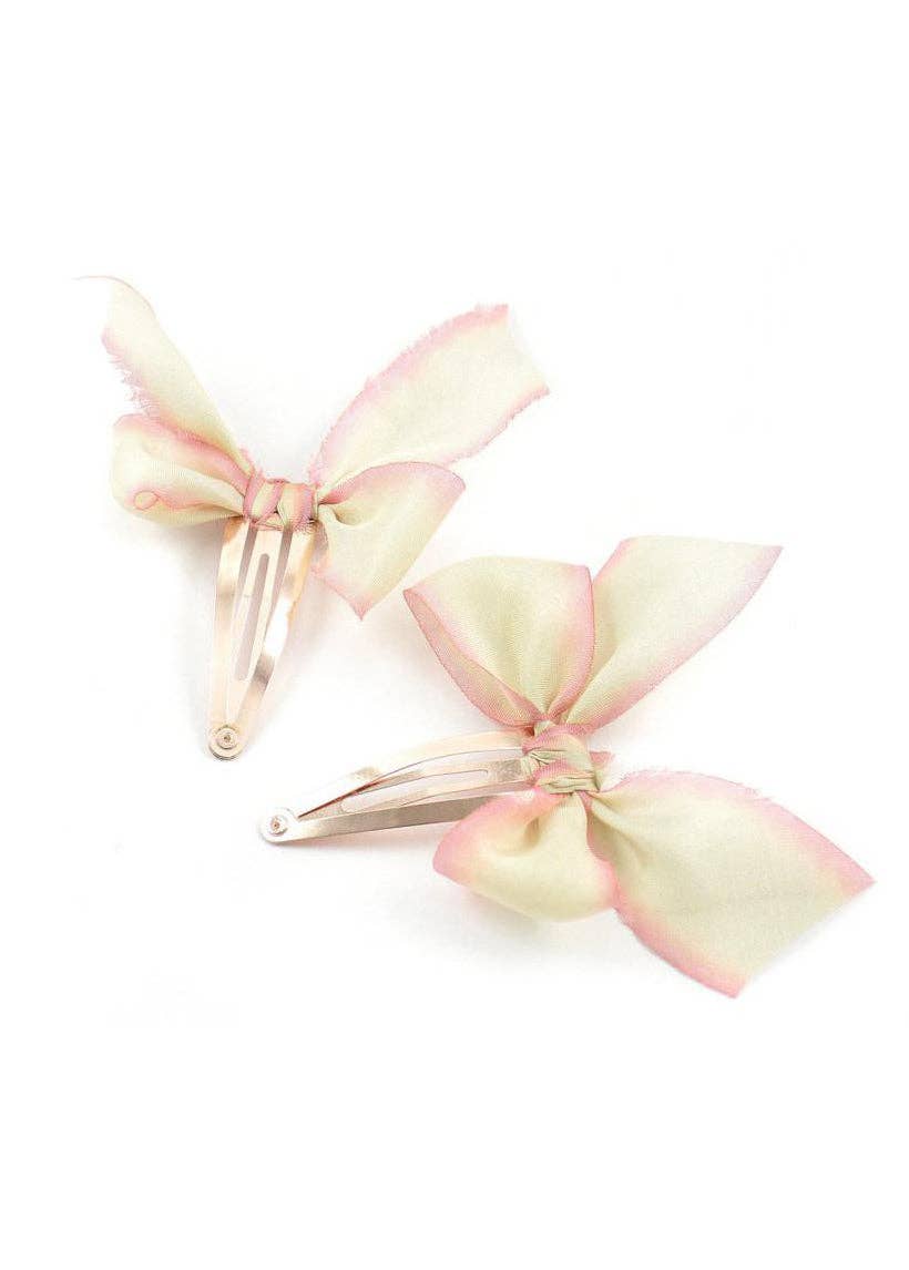 Large Ivory Silk Bow Hair Clips Rose Gold Brass