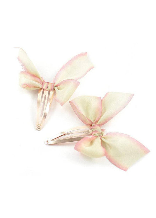 Large Ivory Silk Bow Hair Clips Rose Gold Brass