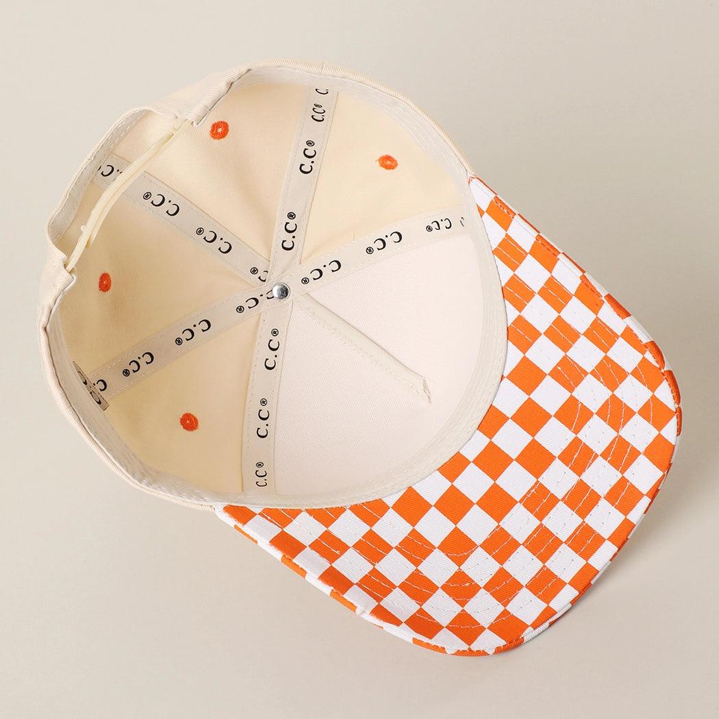 Collegiate Letter or Number Glitter HTV or Fabric Applique Embroidered Adjustable Checkered Bill Snapback Baseball Hat