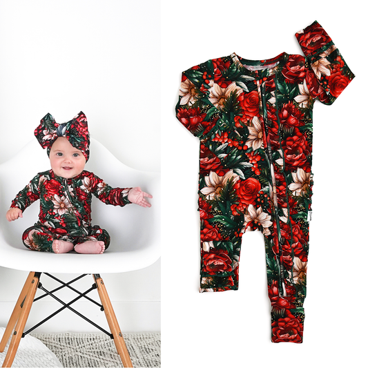 Floral Ruffle Convertible Zip Onesie