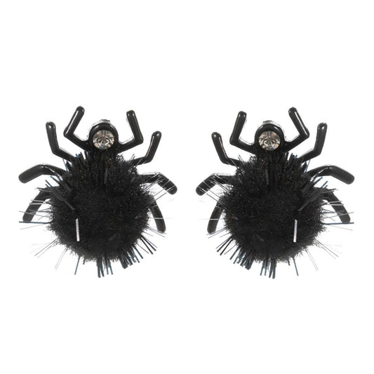 Fuzzy Halloween Spider Stud Earrings