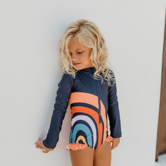 Mia Rainbow Navy Zip Rash guard Swimsuit