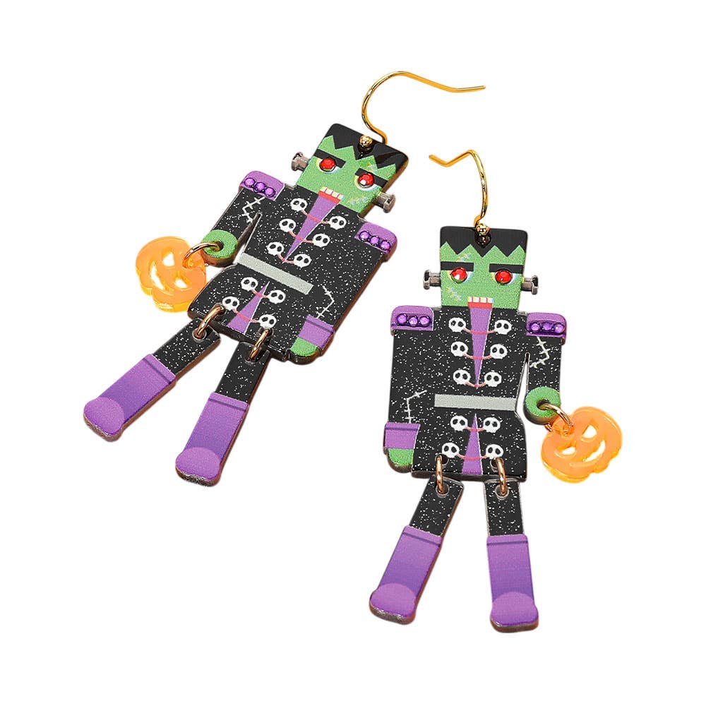 Halloween Monster Frankenstein Pumpkin Dangle Earrings