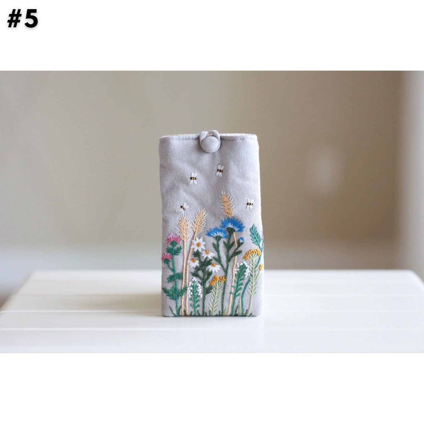 Hand Embroidered Glasses Case with Flower Embroidery