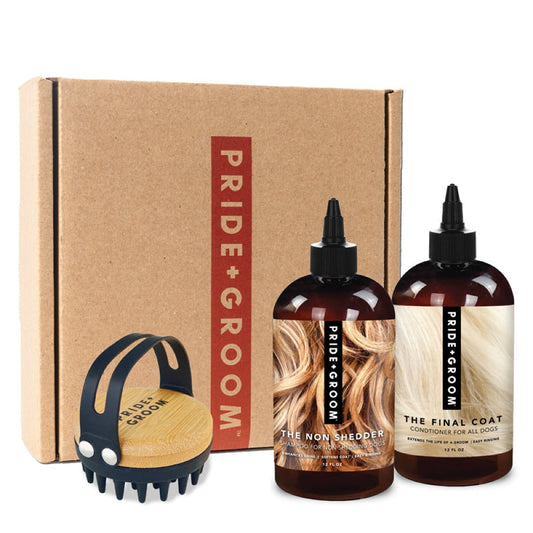 THE BATH BRUSH SET — Complete Dog Grooming Kit with Coat-Specific Shampoo, Final Coat Conditioner & Ergonomic Bath Brush