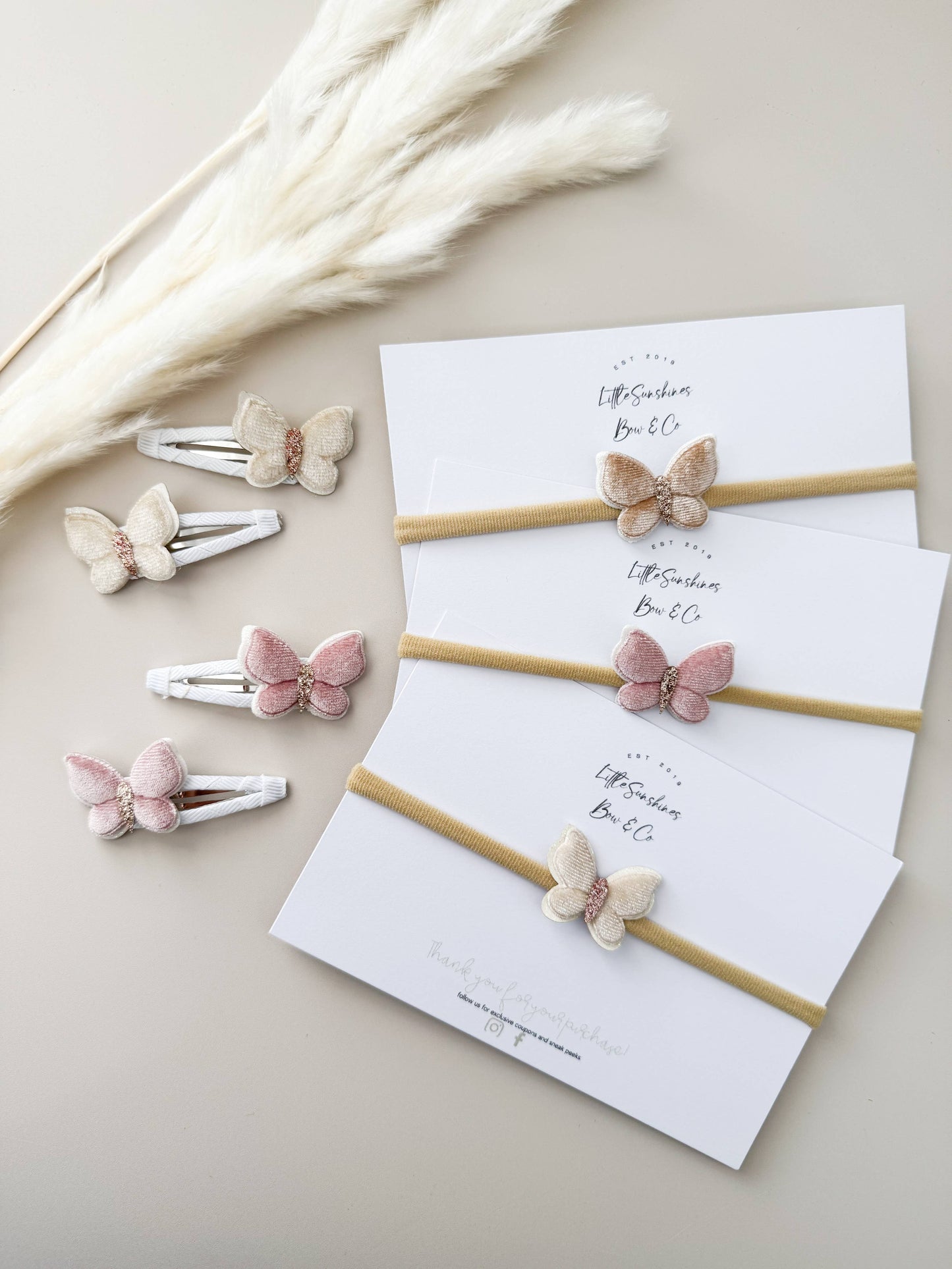 Velvet Butterfly Hair Clips & Nylon Headbands