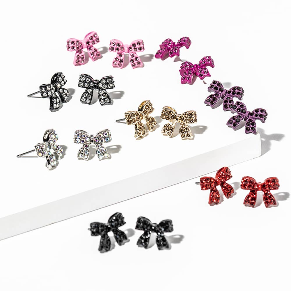 Crystal Rhinestone Bow Stud Earrings