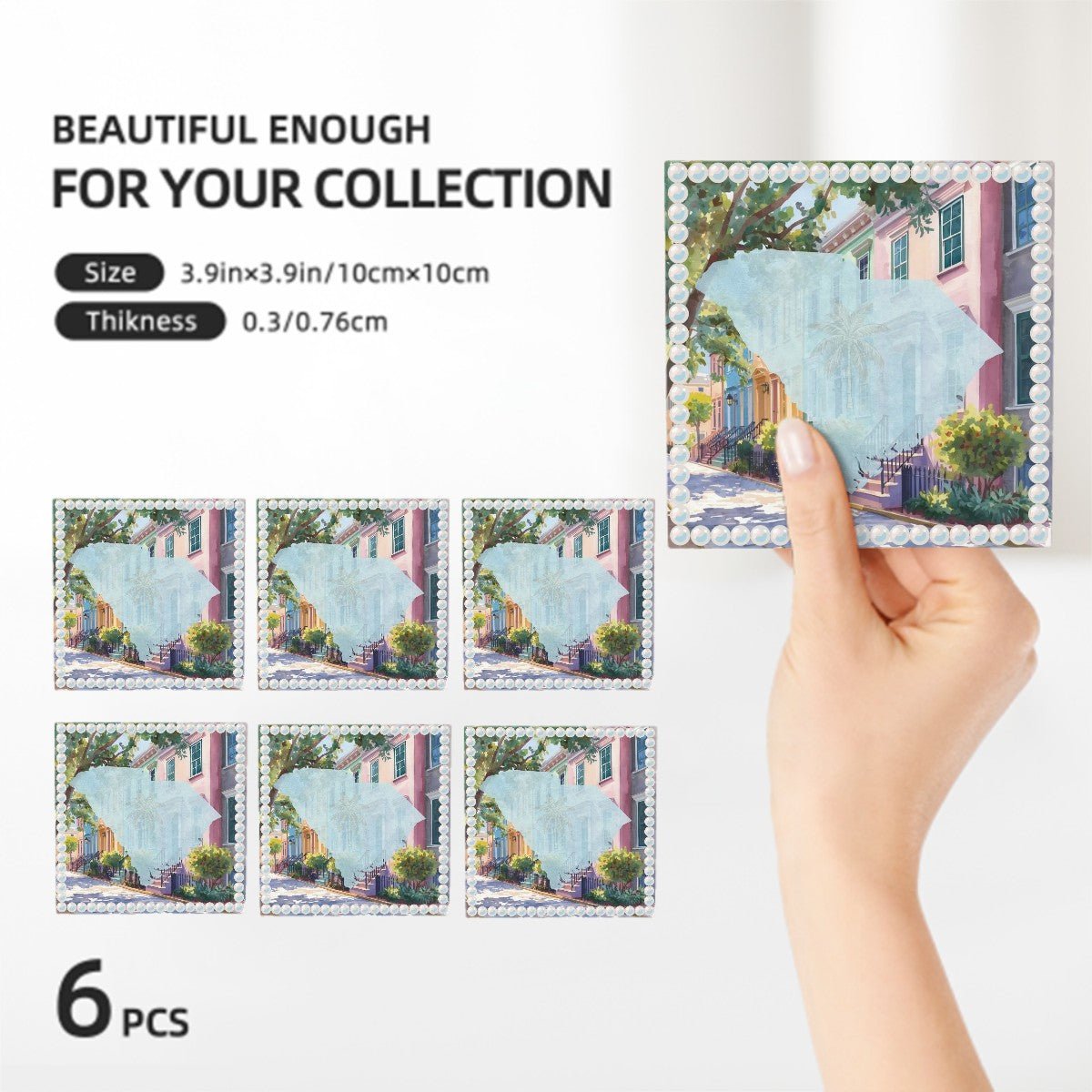 Charleston South Carolina Preppy Rainbow Row Square Ceramic Coasters