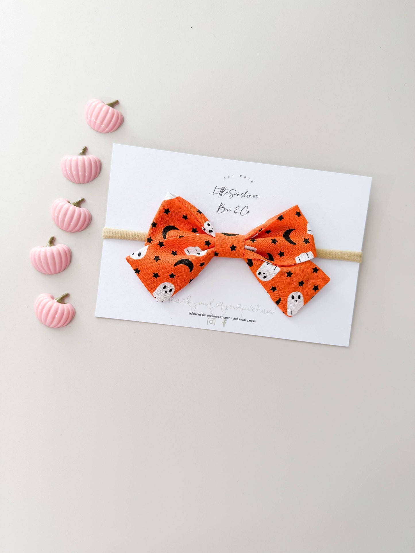 Orange Ghosts Halloween Pinwheel Hair Bow