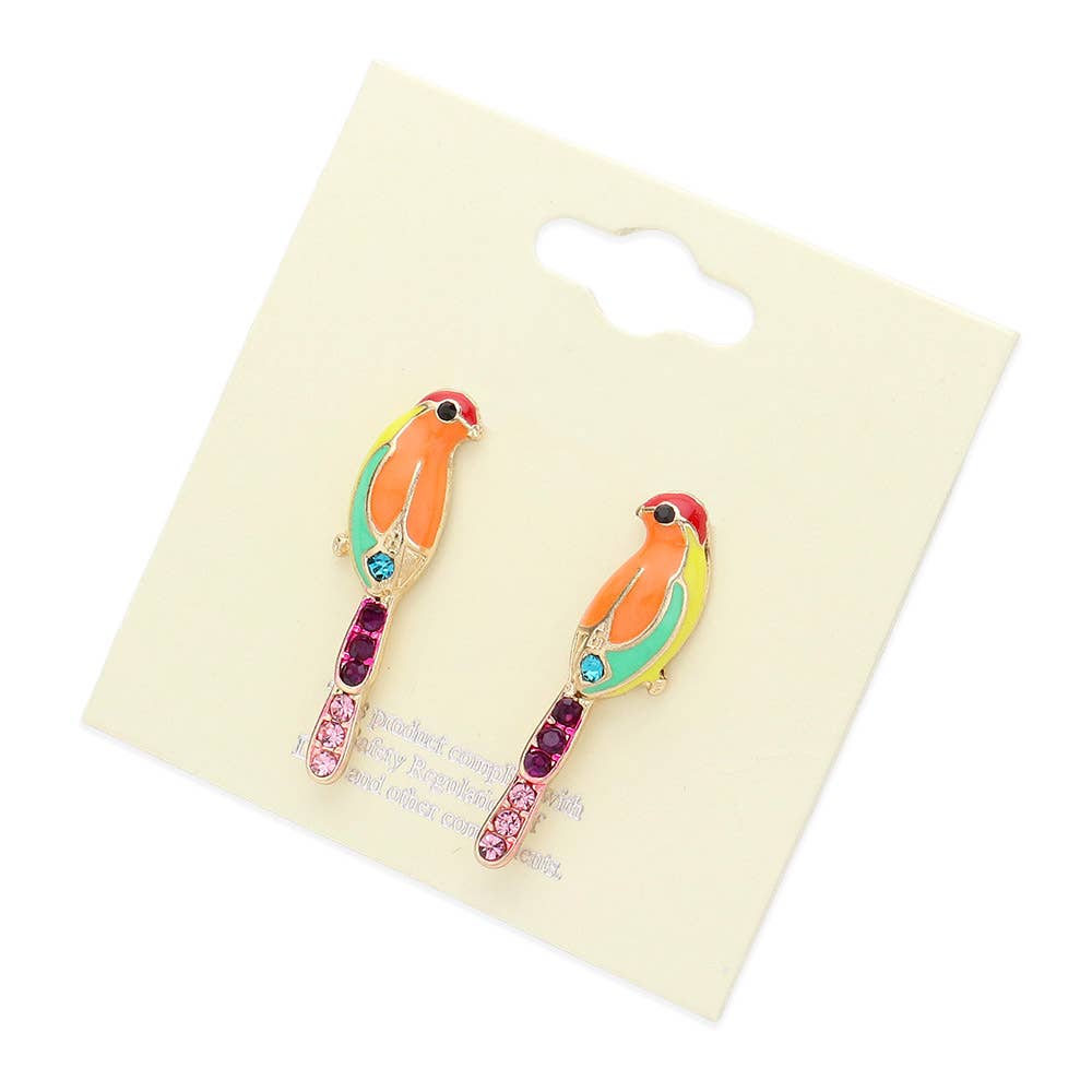 Enamel Parrot Stud Earrings
