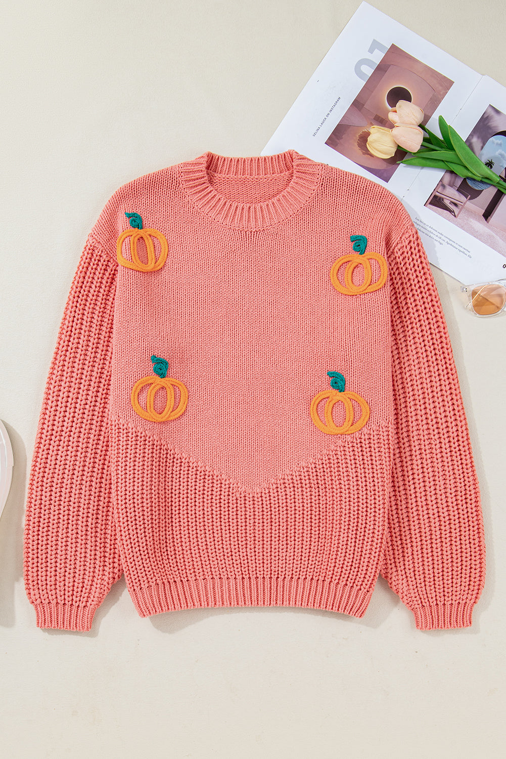 Pumpkin Embroidered Thanksgiving Holiday Sweater