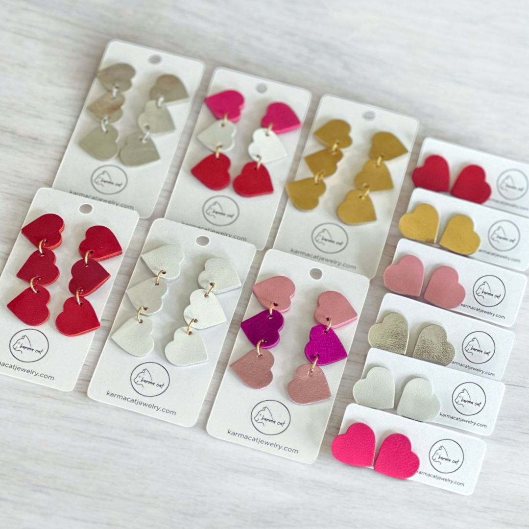 Red Heart Drop Earrings // Valentine's, Dangle, Hearts