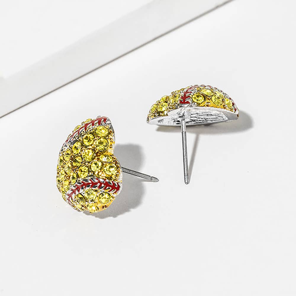 Softball Crystal Pave Heart Stud Earrings