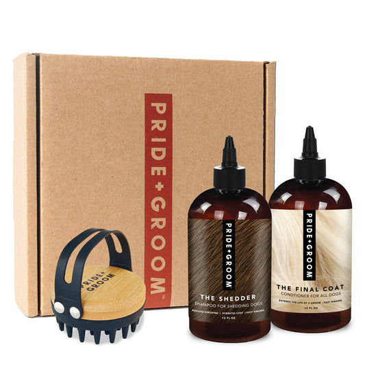 THE BATH BRUSH SET — Complete Dog Grooming Kit with Coat-Specific Shampoo, Final Coat Conditioner & Ergonomic Bath Brush
