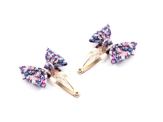 Liberty Print Bow Hair Clips, Rose Gold Plated Brass, Set of