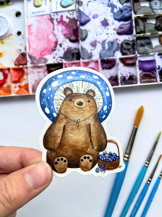 Mushroom Bear Vinyl Sticker - Whimsical Bear Mushroom