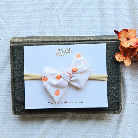 Small Handtied Bow Headband • Pumpkin Dot