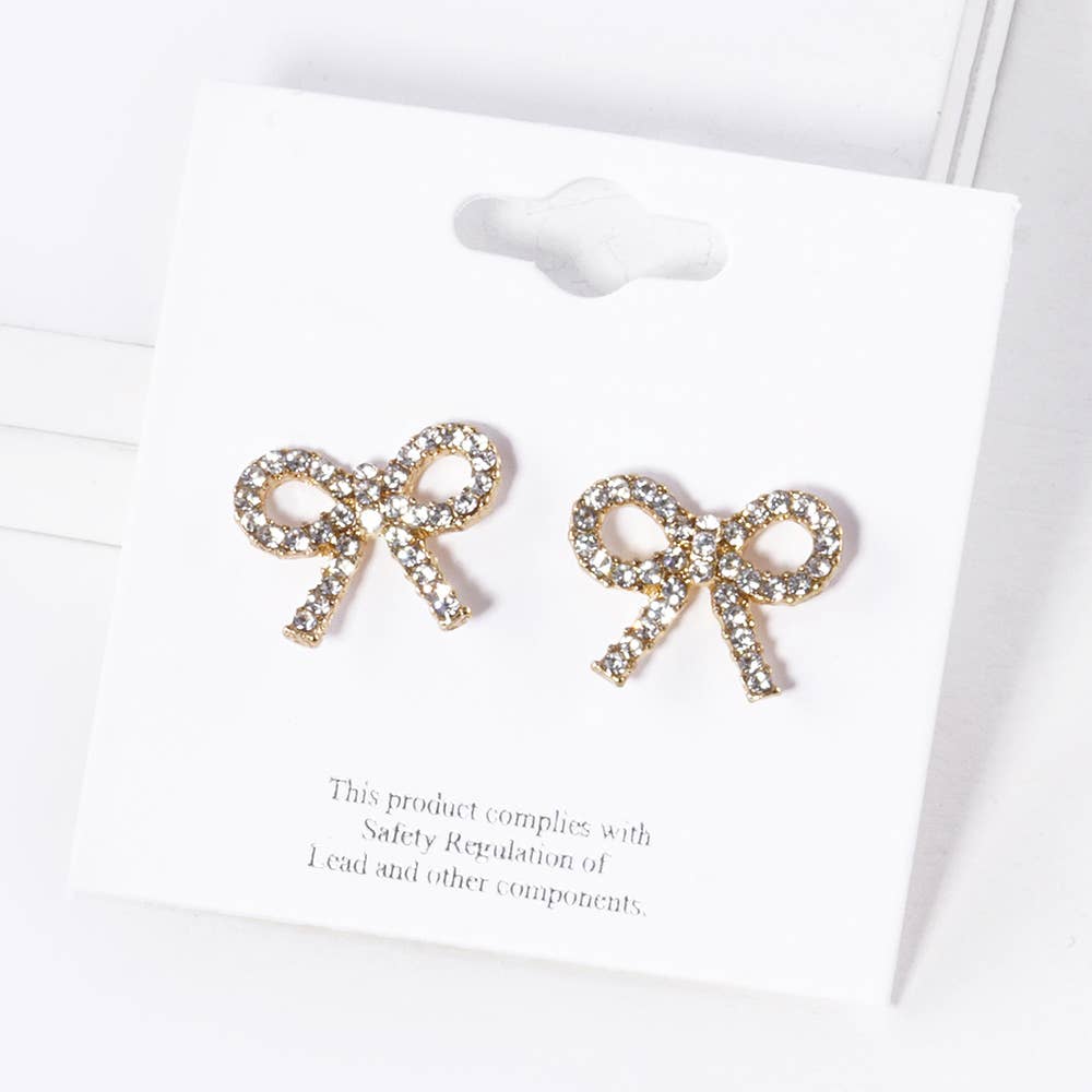 Crystal Stone Studded Ribbon Stud Earrings