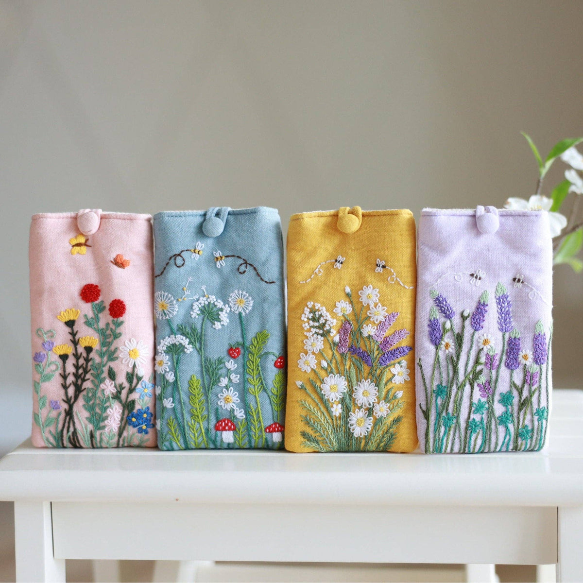 Hand Embroidered Glasses Case with Flower Embroidery