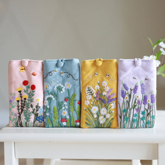 Hand Embroidered Glasses Case with Flower Embroidery
